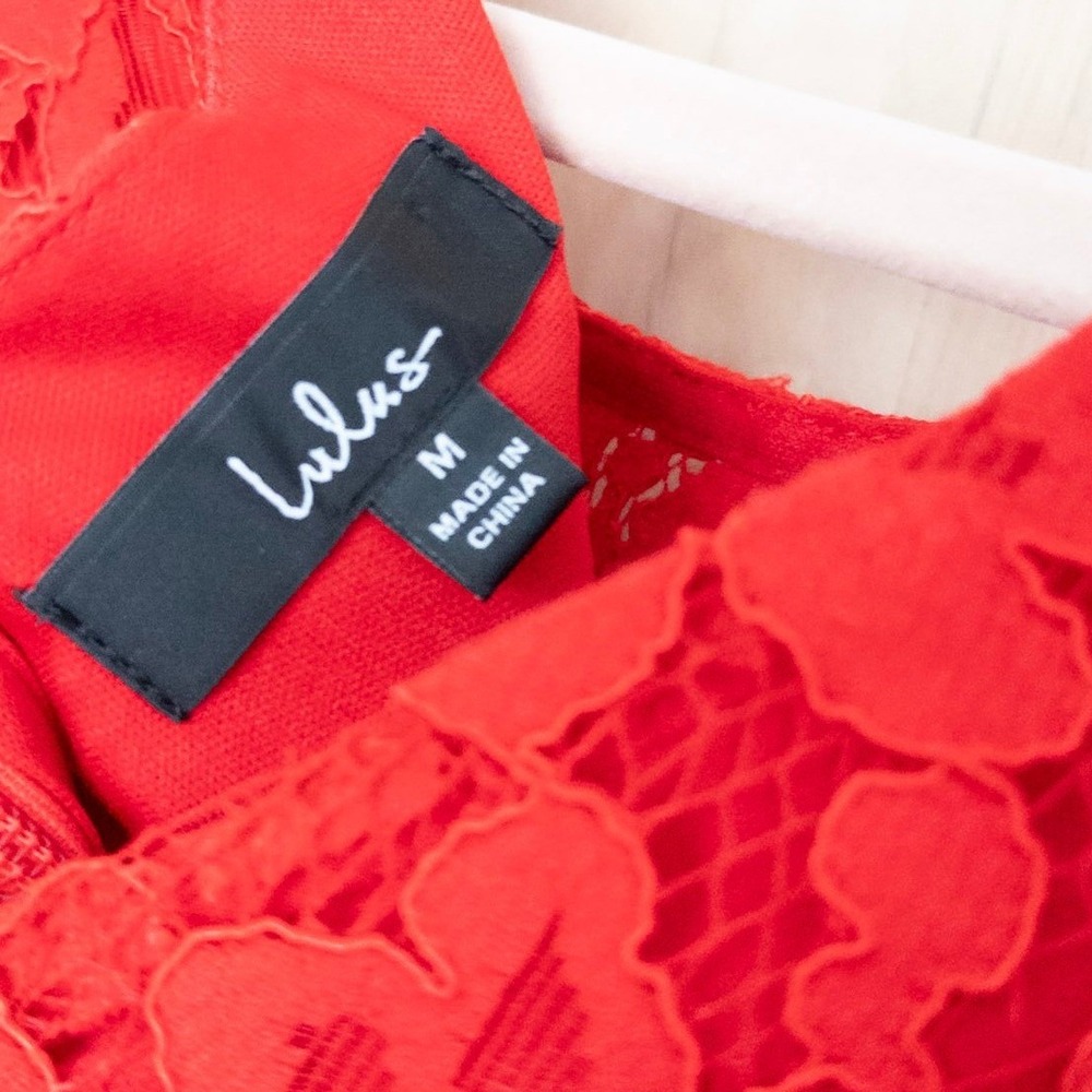 Lulus Womens Lace Mini Dress Size M Red Sheath Floral Cocktail Romantic Feminine - Picture 3 of 8